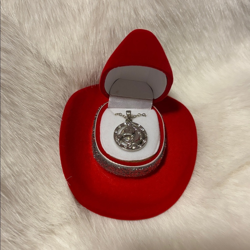 Red Velvet Jewelry Box with Silver Pendant